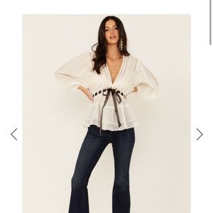 FREE PEOPLE WOMEN'S ECRU FAVORITE ROMANTIC WOVEN TUNIC TOP